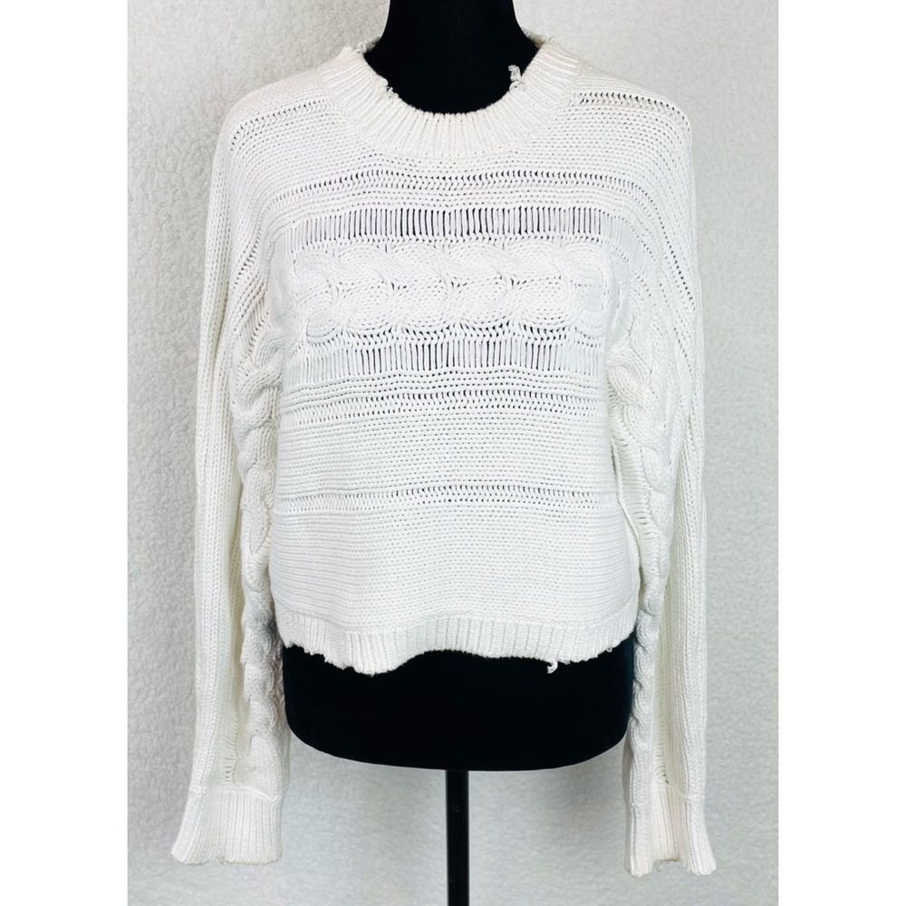 RTA • White Fever Distressed Cable Knit Cropped Sweater, M - Picture 10 of 16